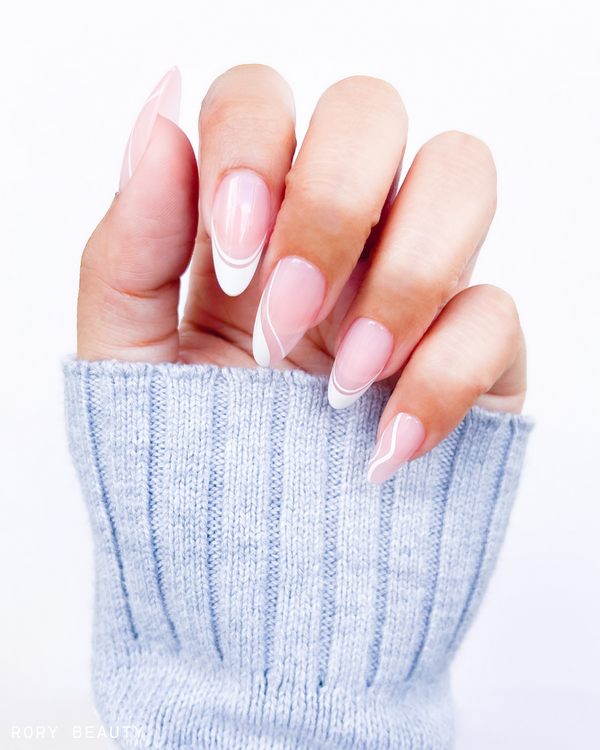 Rory Beauty Press On nail Abstract Nail Design Pink False Nails with White Swirls False Nails Beauty Lucky Press On Nail